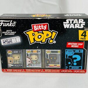 NEW Funko Bitty POP! Star Wars 4 Pack Luke/Obi-Wan/Jawa + Mystery +Display Shelf